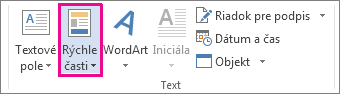 Príkaz Rýchle časti na karte Vložiť