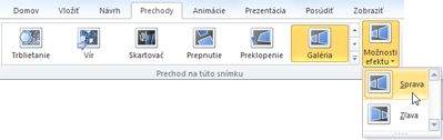 Možnosti efektu v skupine Prechod na túto snímku