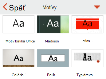 Ponuka Motívy v PowerPointe pre iOS.