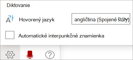 Zobrazuje panel s nástrojmi Diktovať