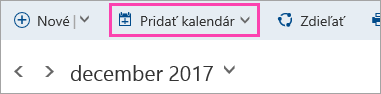 Snímka obrazovky s tlačidlom Pridať kalendár