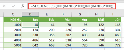 Príklad funkcie SEQUENCE s vnorenými funkciami INT a RAND na vytvorenie vzorovej množiny údajov