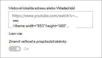 Prilepte URL adresu videa alebo Vkladací kód do poľa