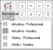 Obrázok ponuky Konvertovať zobrazujúci optióny formátu na konverziu rovnice.
