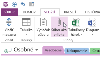 Vloženie súboru ako prílohy na vytvorenie kópie súboru v programe OneNote