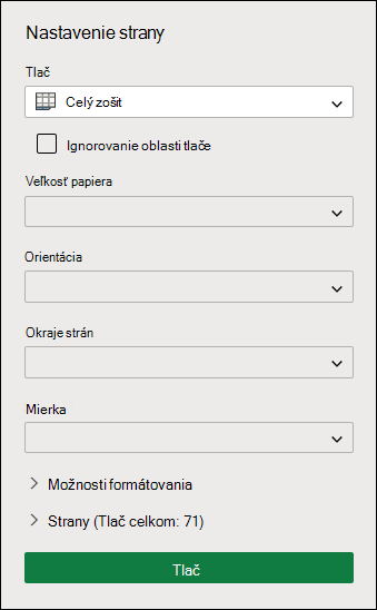 Tlač celého zošita v Excel pre web