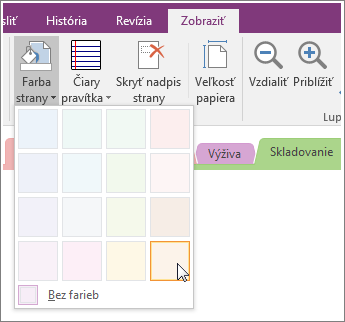 Screenshot of the Page Color button in OneNote 2016.