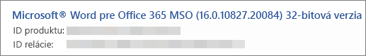 Zobrazuje verziu Wordu, zostavu a bitovú verziu