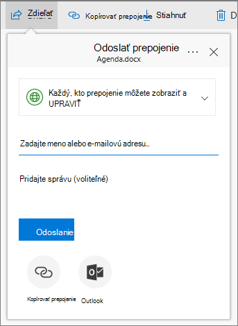 Zdieľanie súboru alebo priečinka v OneDrive for Business