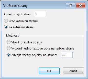 Dialógové okno na vloženie strany Publishera