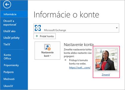 Zmena prepojenia na fotografiu v Outlooku