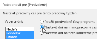 Výber pracovných a mimopracovných dní