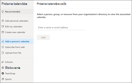 Pridanie kalendára do Outlook na webe