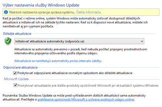 Nastavenia služby Windows Update v ovládacom paneli vo Windowse 8