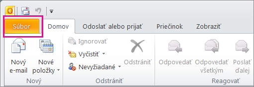 V Outlooku 2010 vyberte kartu Súbor.