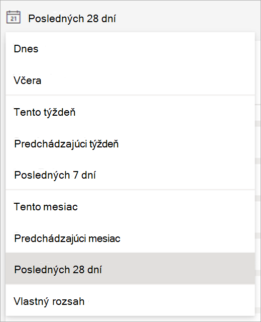 Rozbaľovacia ponuka s časovými rámcami dostupnými na zobrazenie údajov. 