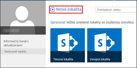 Stránka Lokality v SharePointe Online so zobrazením tlačidla Nová lokalita