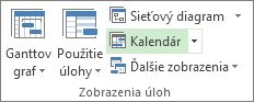 Karta Zobraziť, skupina Zobrazenia úloh, tlačidlo Kalendár.
