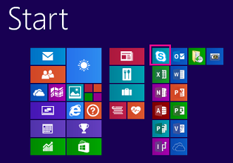 Domovská obrazovka Windowsu 8.1 so zvýraznenou ikonou Skype for Business