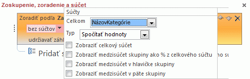 Rozbaľovacie okno súčtov