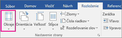 Možnosť Okraje zvýraznená na karte Rozloženie.