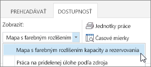 Zo zoznamu Zobrazenie vyberte položku Mapa s farebným rozlíšením kapacity a rezervovania