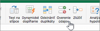Ponuka Údaje s vybratou položkou Overenie údajov na excelovom paneli s nástrojmi