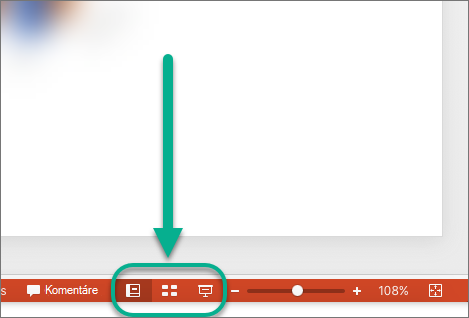 Tlačidlá Zobrazenia v dolnej časti okna PowerPointu