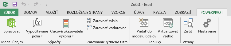 Karta Power Pivot na páse s nástrojmi