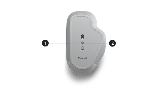 Obrázok v dolnej časti myši Surface Precision, ktorý ukazuje na tlačidlo párovania a svetlosť párovania.