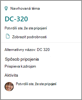 Karta potvrdenia zobrazujúca, že ste pripojení k téme