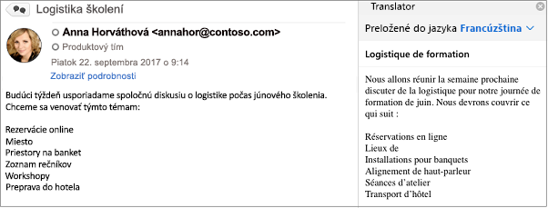 Táto správa bola preložená z angličtiny do francúzštiny pomocou doplnku Outlook Translator