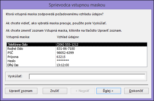 Sprievodca vstupnou maskou v počítačovej databáze Accessu