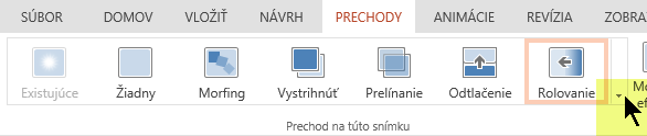 Ak chcete otvoriť úplnú galériu možností prechodov, kliknite napravo na šípku smerujúcu nadol.