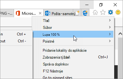 Snímka obrazovky s ponukou Nástroje v Internet Exploreri