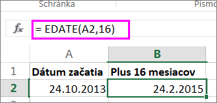 použitie vzorca EDATE na pridanie mesiacov k dátumu