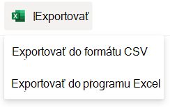 Možnosti exportu pre zoznam SharePointu.