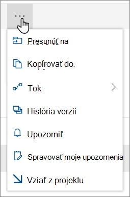 Možnosti ponuky Premiestniť do a Kopírovať do v hornej navigácii v SharePointe Online, keď sú vybraté súbory alebo priečinky