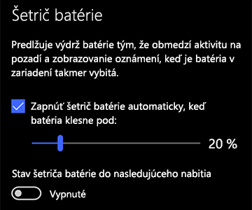 Obrázok nastavení šetriča batérie