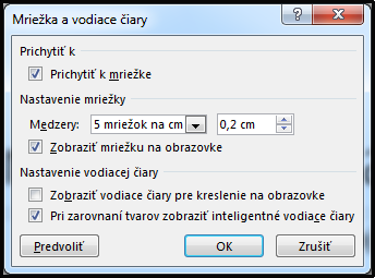 Dialógové okno Mriežka a vodiace čiary v PowerPointe