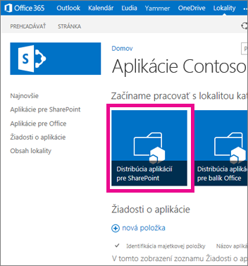 Dlaždica Distribúcia aplikácií pre SharePoint na lokalite katalógu aplikácií