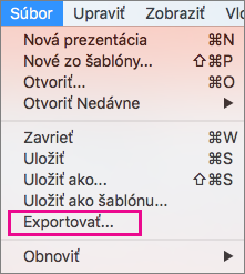 Export súboru v PowerPointe 2016 pre Mac
