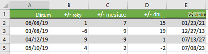 Pomocou funkcie DATE môžete pripočítať alebo odčítať roky, mesiace alebo dni od dátumu.