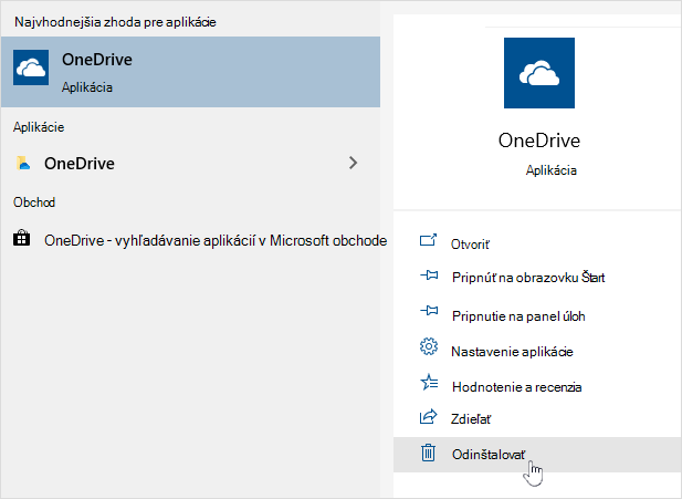 Odinštalovanie aplikácie OneDrive Store