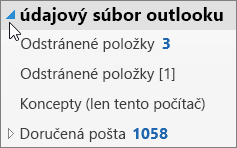 Ak chcete otvoriť údajový súbor Outlooku, vyberte šípku nachádzajúcu sa vedľa súboru.