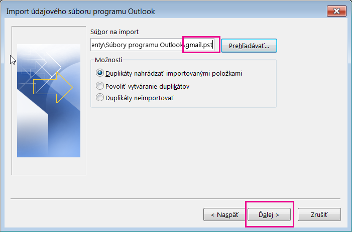 Vyberte pst súbor, ktorý ste vytvorili, aby ste ho mohli importovať.
