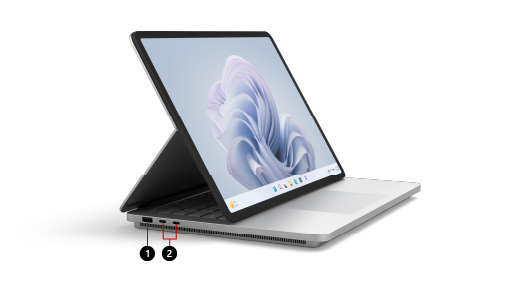 Zobrazuje, kde nájdete funkcie v zariadení Surface Laptop Studio 2.