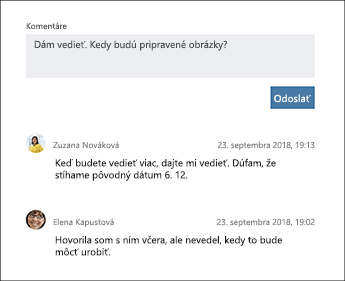 Snímka obrazovky so sekciou Komentáre v úlohe Plannera