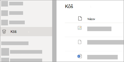 Snímka obrazovky zobrazujúca kartu Koša na lokalite OneDrive.com.