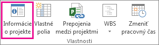 Tlačidlo Informácie o projekte na karte Projekt